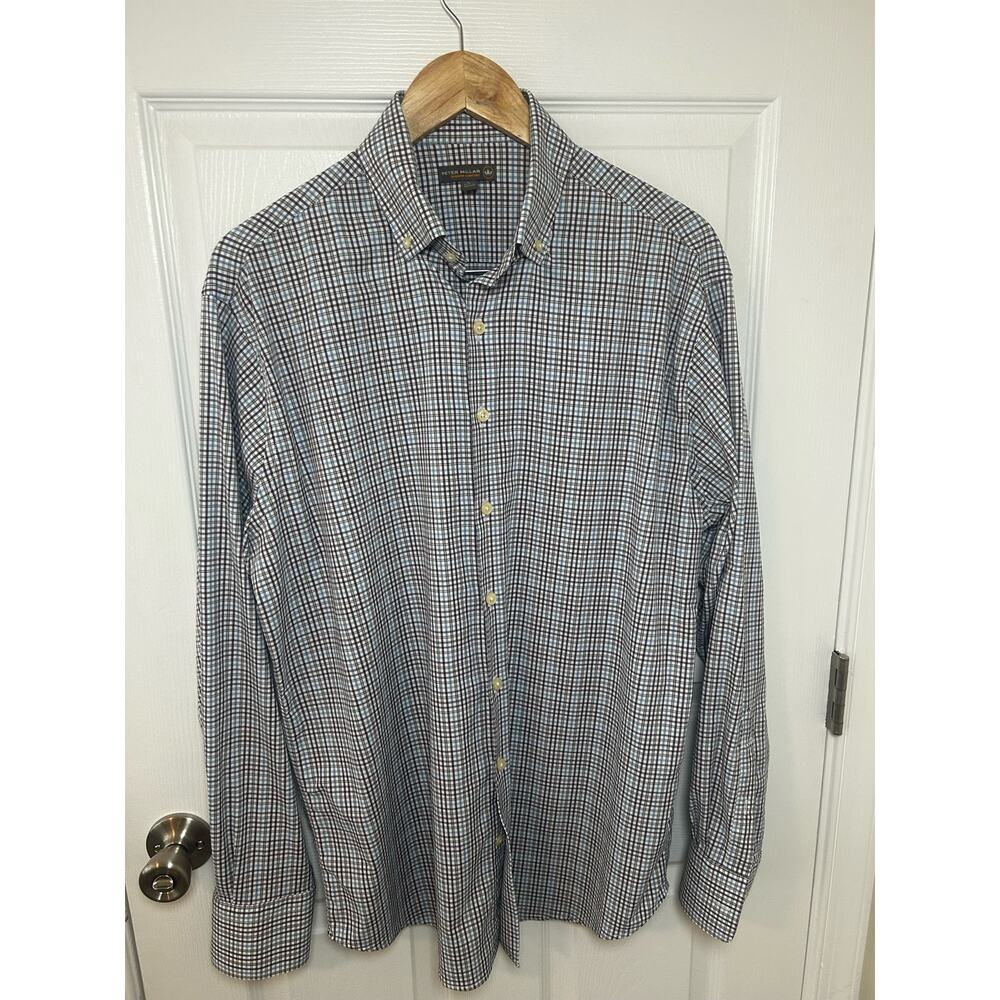 Peter Millar Size Large Summer Comfort Gray Blue Button Down Casual